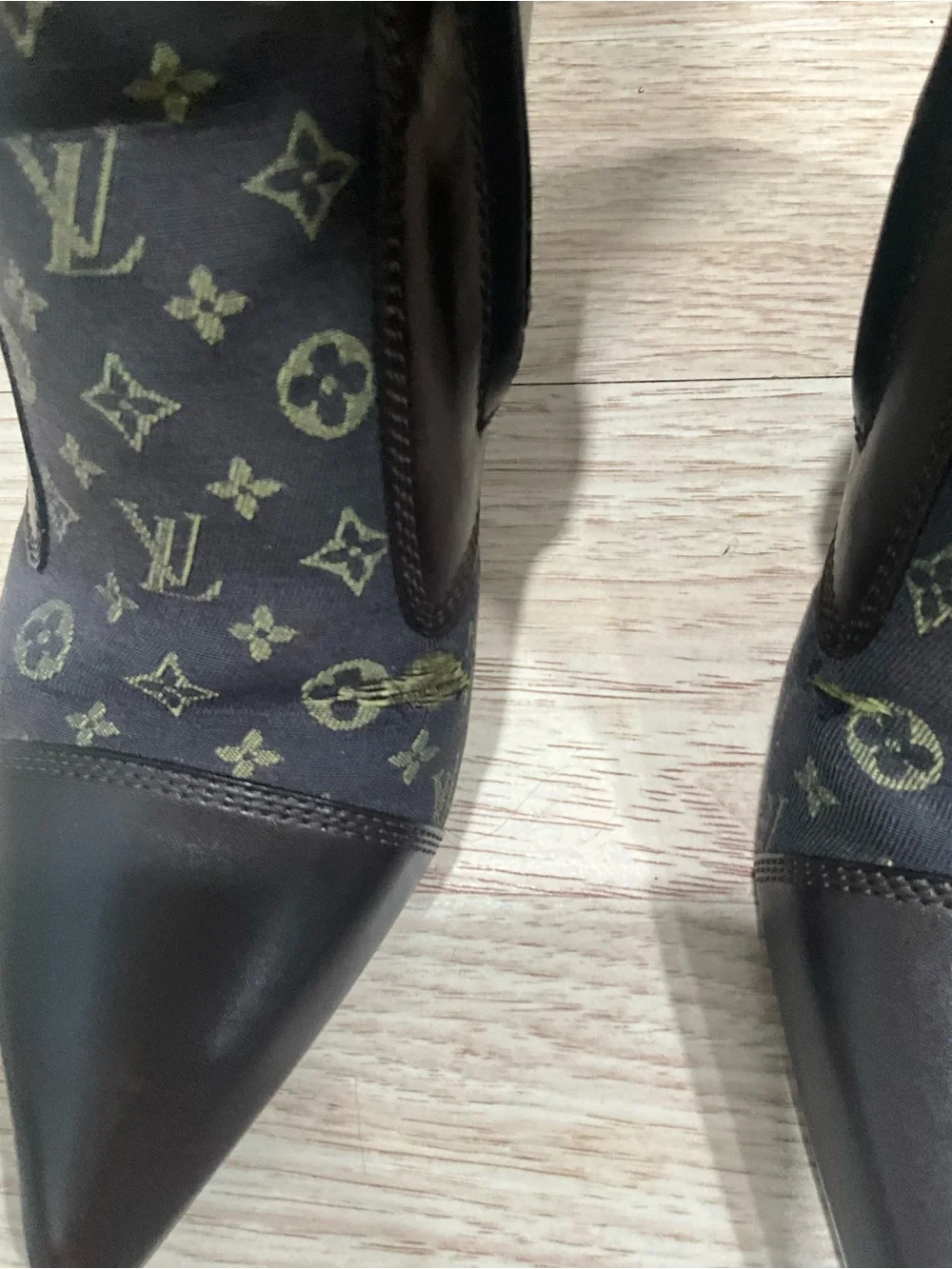 Louis Vuitton Black Monogram Paneled Knee-High Pointed Boots
